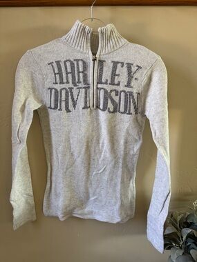 Harley-Davidson Women's Light Gray Zip-Collar Knit Sweater